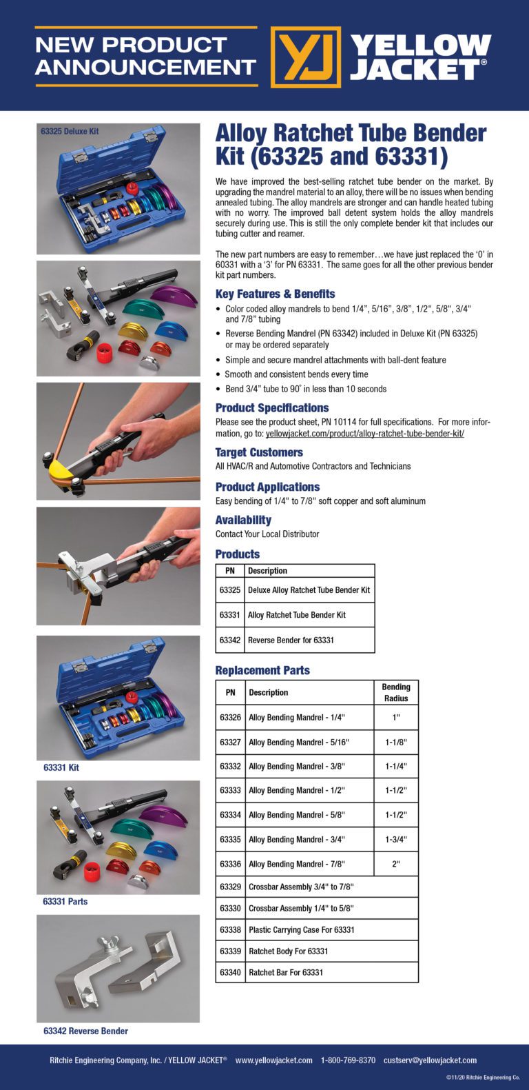 Alloy Ratchet Tube Bender Kit Yellow Jacket