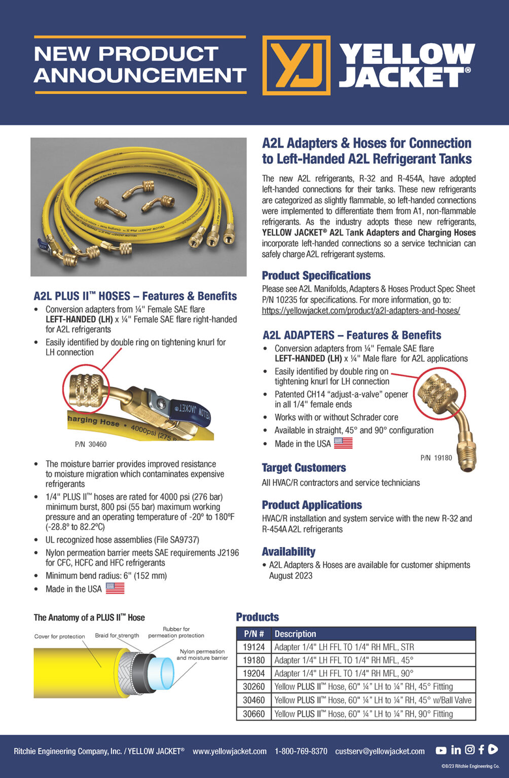 New Product Announcement A2L Adapters & Hoses Yellow Jacket